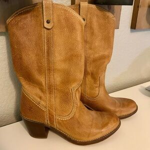 Frye Tan Leather Heeled Boots